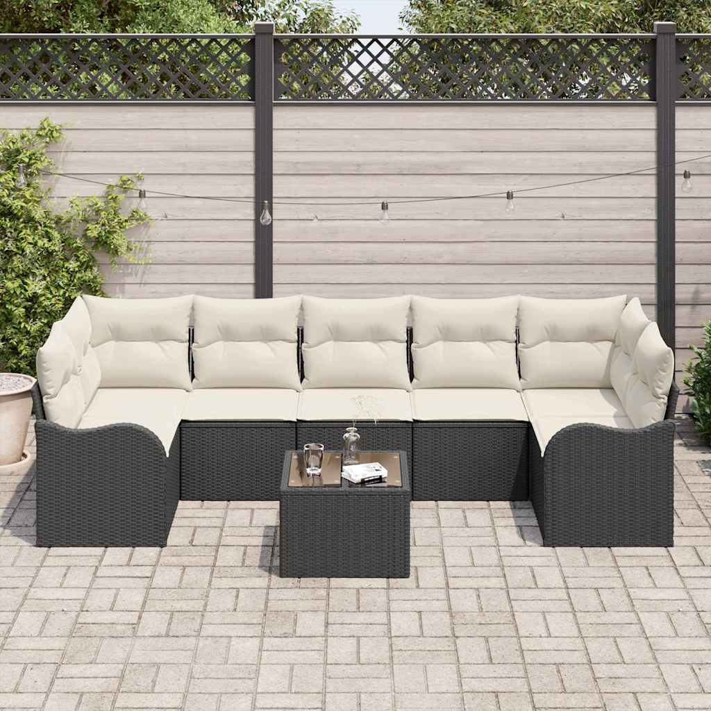 Tuin Sofa Set 8 st 7-Aantal zitplaatsen Zwart poly rattan