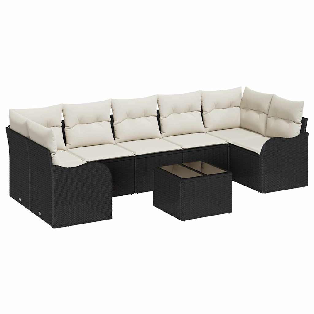 Tuin Sofa Set 8 st 7-Aantal zitplaatsen Zwart poly rattan