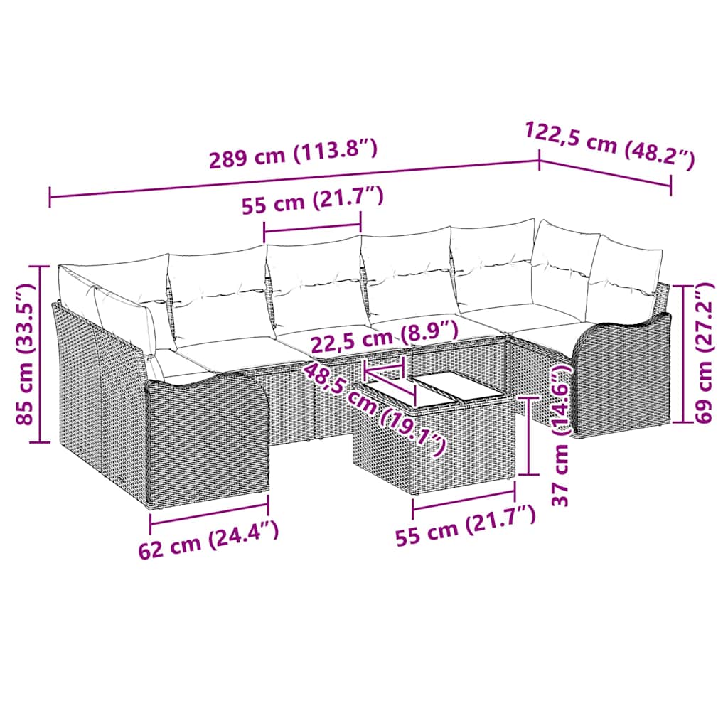 Tuin Sofa Set 8 st 7-Aantal zitplaatsen Zwart poly rattan