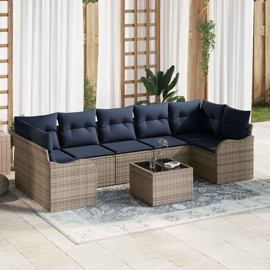 Bankstel 8 st 7-Aantal zitplaatsen Grijs poly rattan