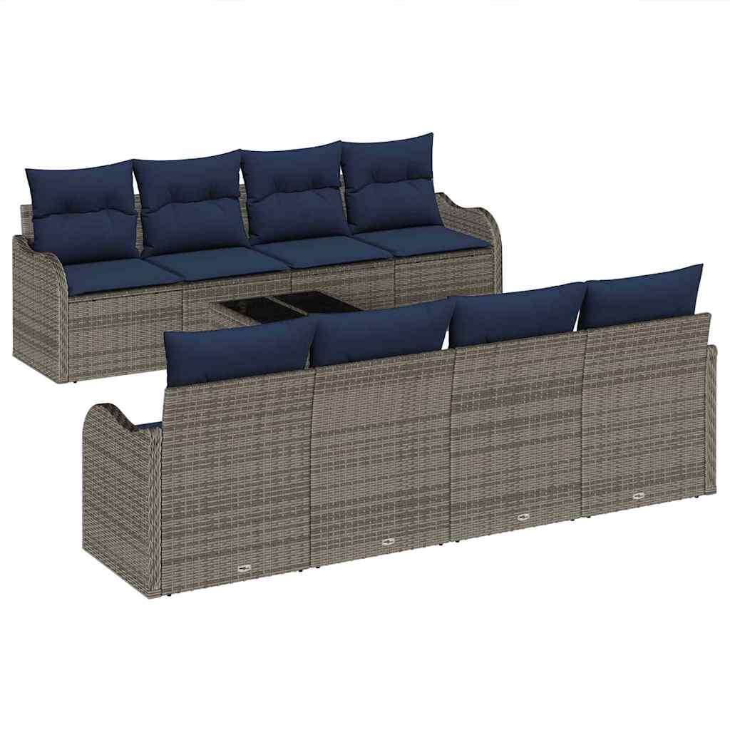 Bankstel 9 st 8-Aantal zitplaatsen Grijs poly rattan