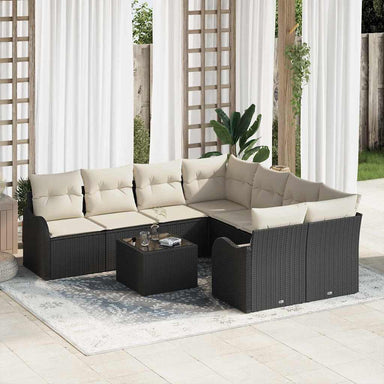 Tuin Sofa Set 9 st 8-Aantal zitplaatsen Zwart poly rattan