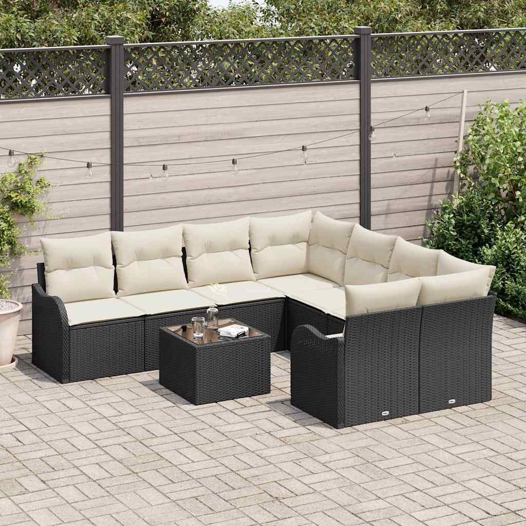 Tuin Sofa Set 9 st 8-Aantal zitplaatsen Zwart poly rattan