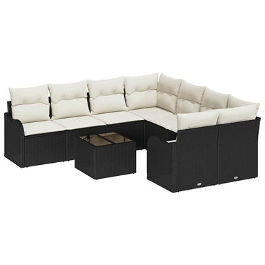 Tuin Sofa Set 9 st 8-Aantal zitplaatsen Zwart poly rattan