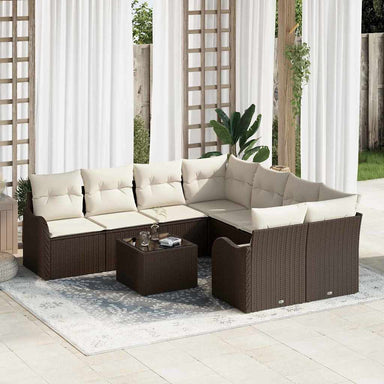 Tuin Sofa Set 9 st 8-Aantal zitplaatsen Bruin poly rattan