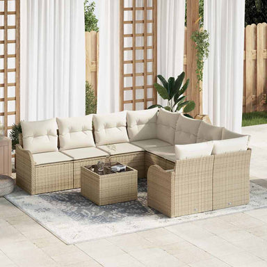 Tuin Sofa Set 9 st 8-Aantal zitplaatsen Beige poly rattan