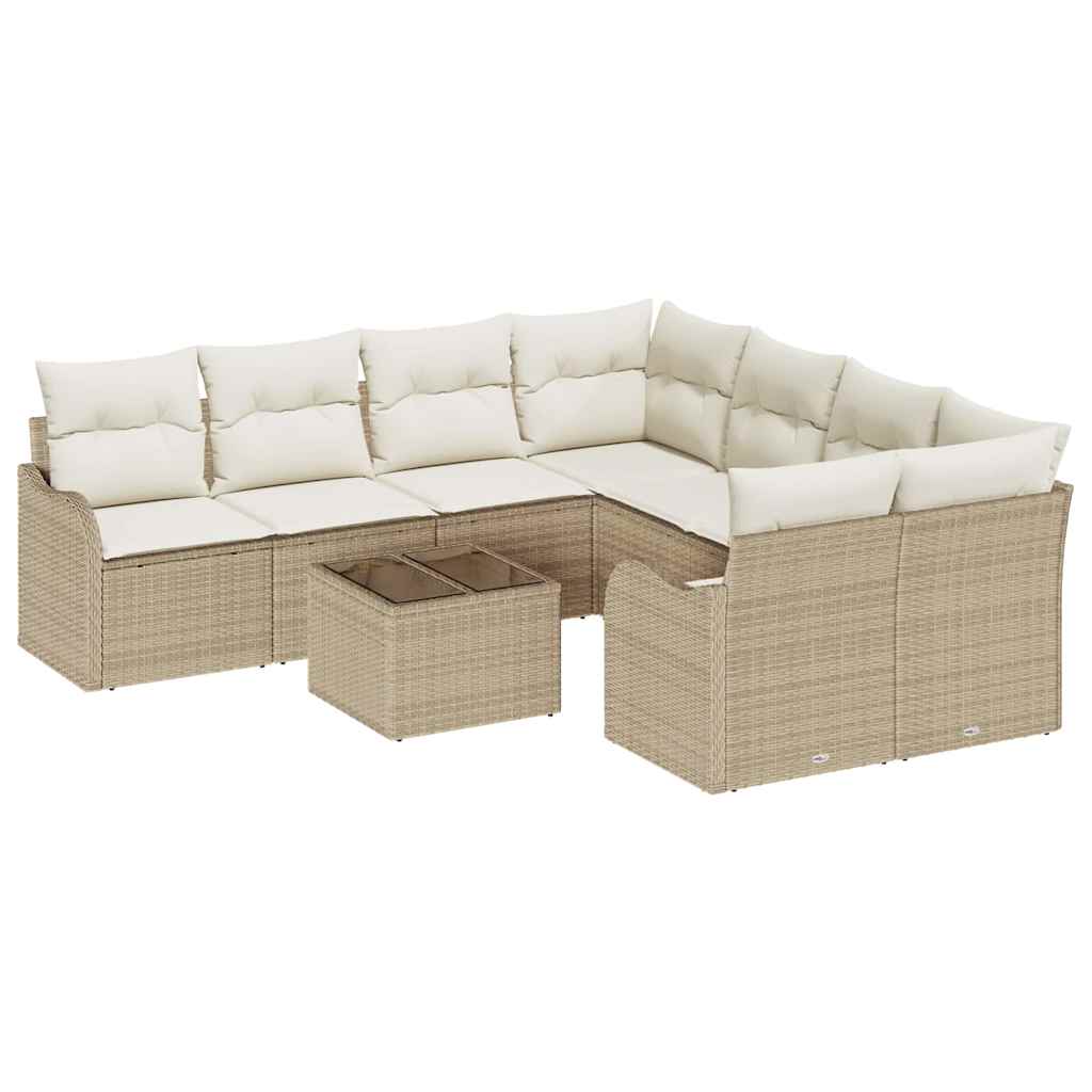 Tuin Sofa Set 9 st 8-Aantal zitplaatsen Beige poly rattan