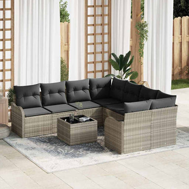 Tuin Sofa Set 9 st 8-Aantal zitplaatsen Lichtgrijs poly rattan