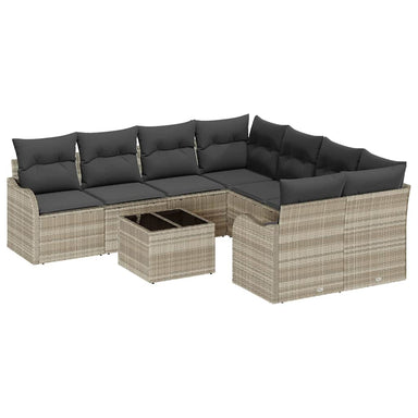 Tuin Sofa Set 9 st 8-Aantal zitplaatsen Lichtgrijs poly rattan