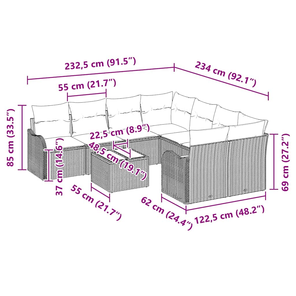 Tuin Sofa Set 9 st 8-Aantal zitplaatsen Lichtgrijs poly rattan