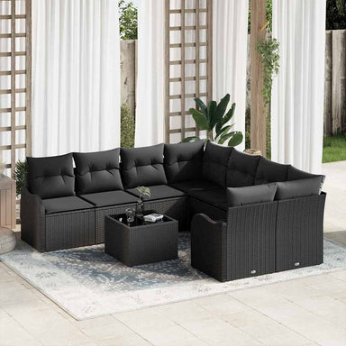 Tuin Sofa Set 9 st 8-Aantal zitplaatsen Zwart poly rattan