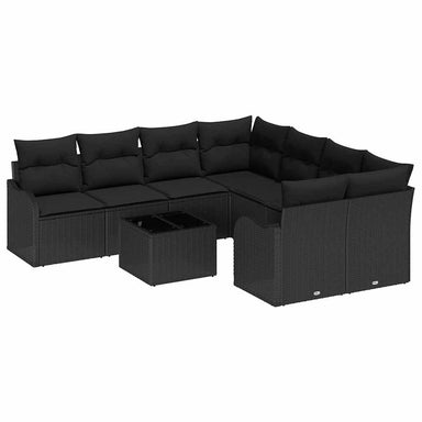 Tuin Sofa Set 9 st 8-Aantal zitplaatsen Zwart poly rattan