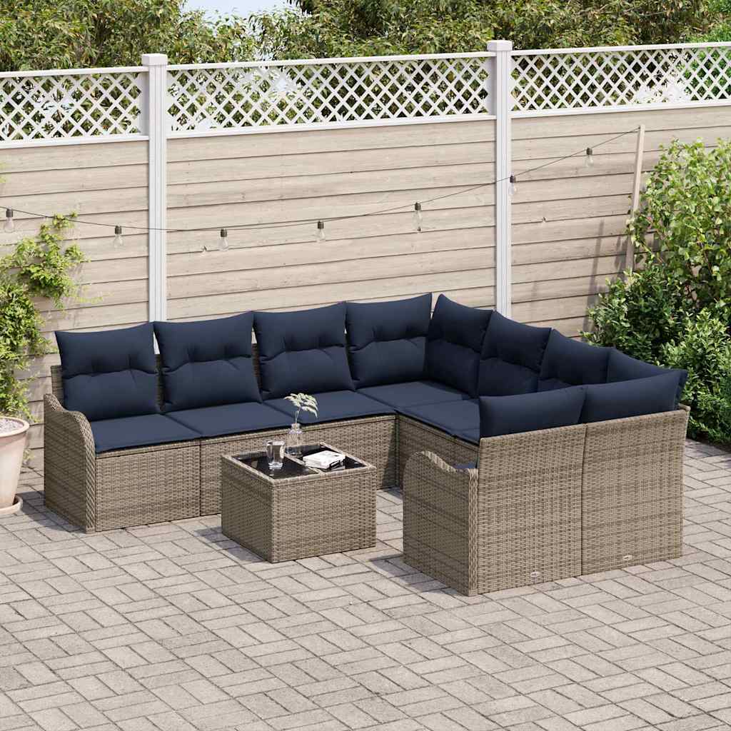 Tuin Sofa Set 9 st 8-Aantal zitplaatsen Grijs poly rattan