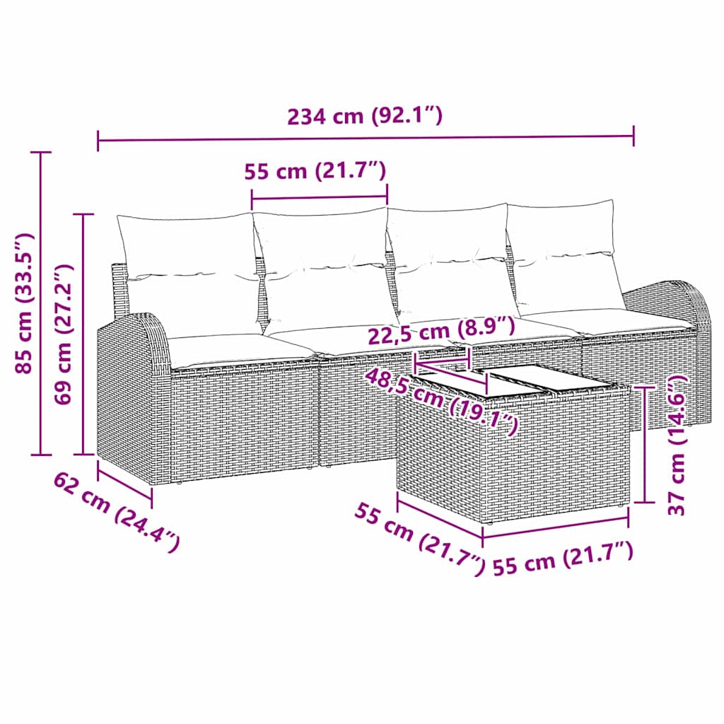Tuin Sofa Set Beige 55 x 55 x 37 cm poly rattan