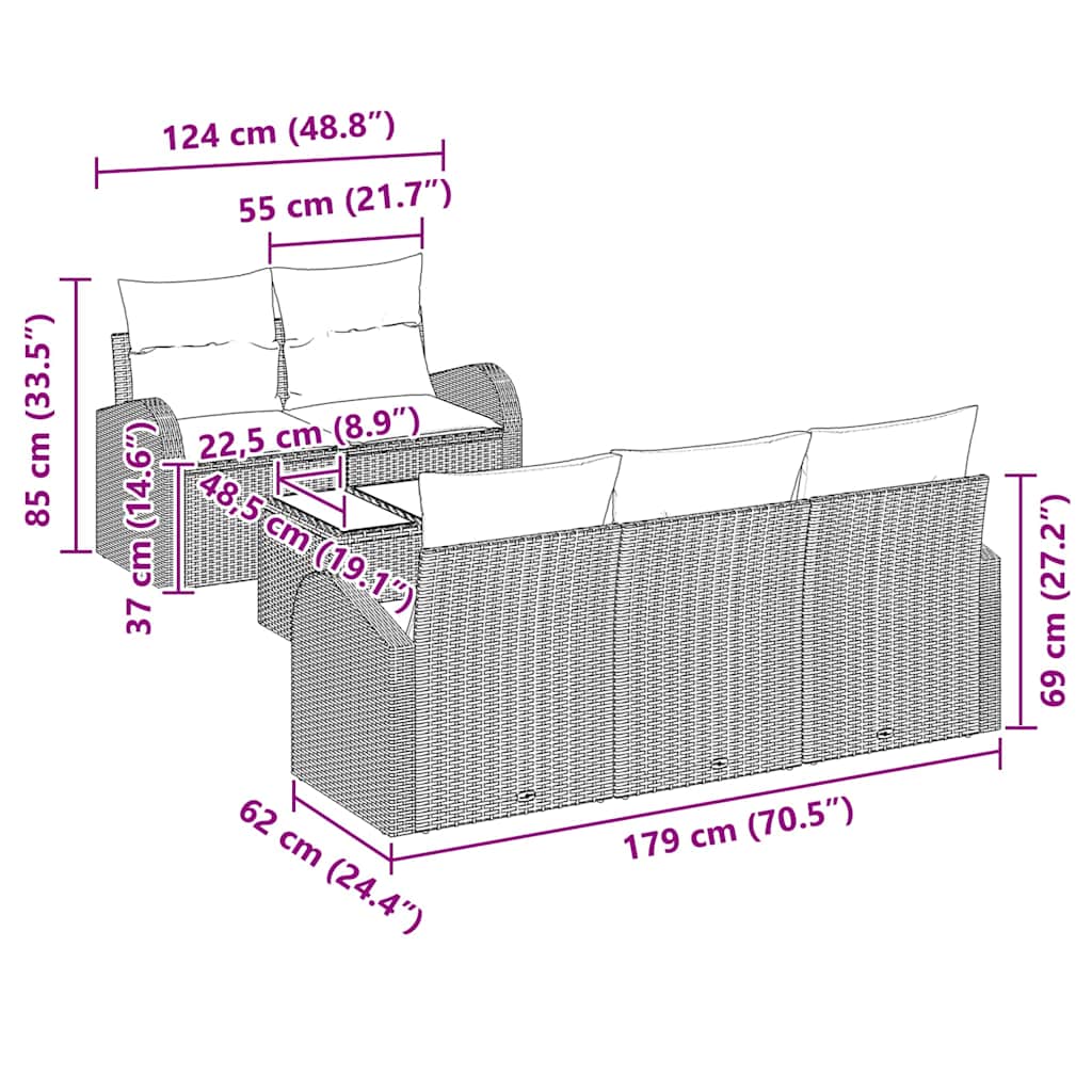 Tuin Sofa Set Grijs 55 x 55 x 37 cm poly rattan