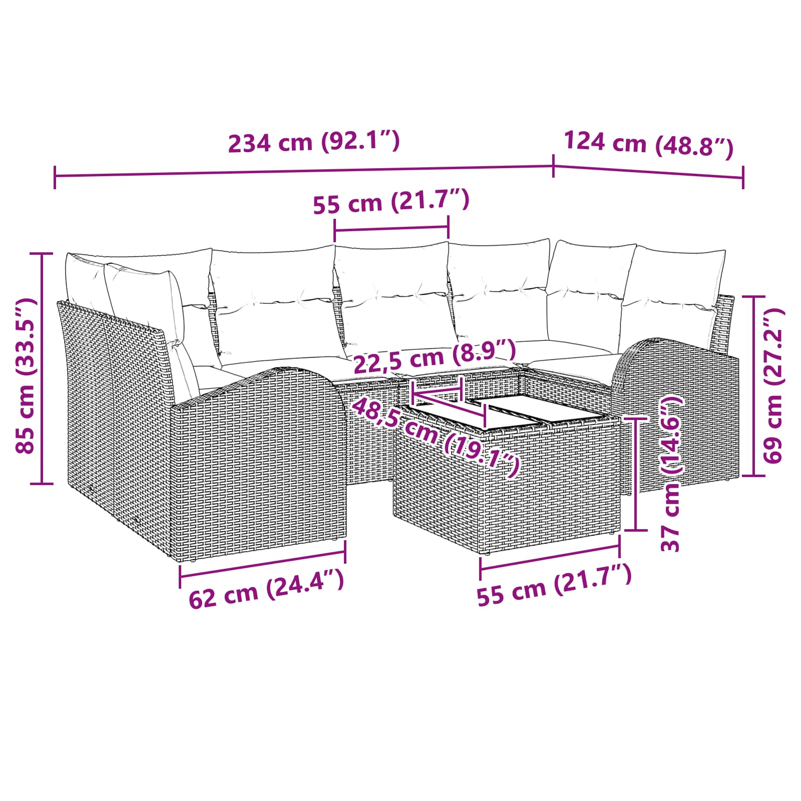 Tuin Sofa Set Bruin 55 x 55 x 37 cm poly rattan