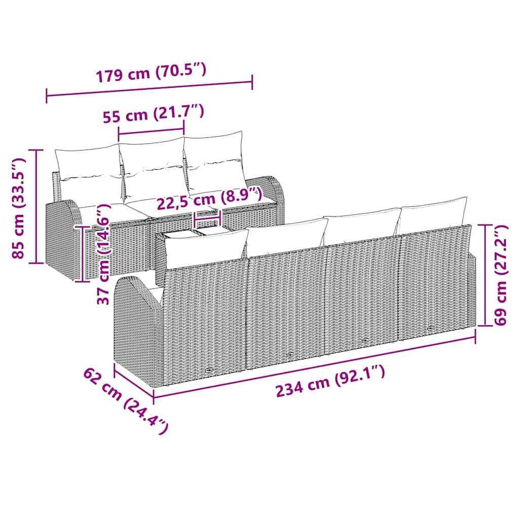 Tuin Sofa Set Grijs 55 x 55 x 37 cm poly rattan