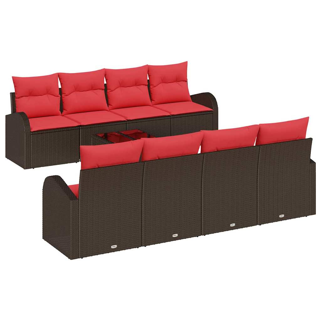 Bankstel 9 st 6-Aantal zitplaatsen Bruin en Rood Polyester