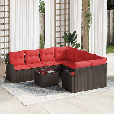 Bankstel 9 st 8-Aantal zitplaatsen Bruin en Rood Polyester