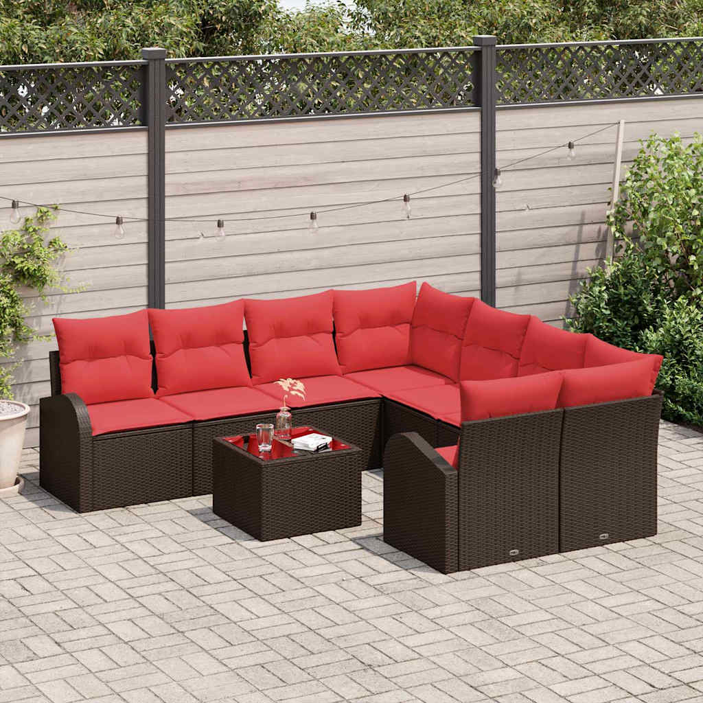 Bankstel 9 st 8-Aantal zitplaatsen Bruin en Rood Polyester