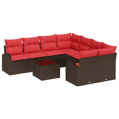 Bankstel 9 st 8-Aantal zitplaatsen Bruin en Rood Polyester