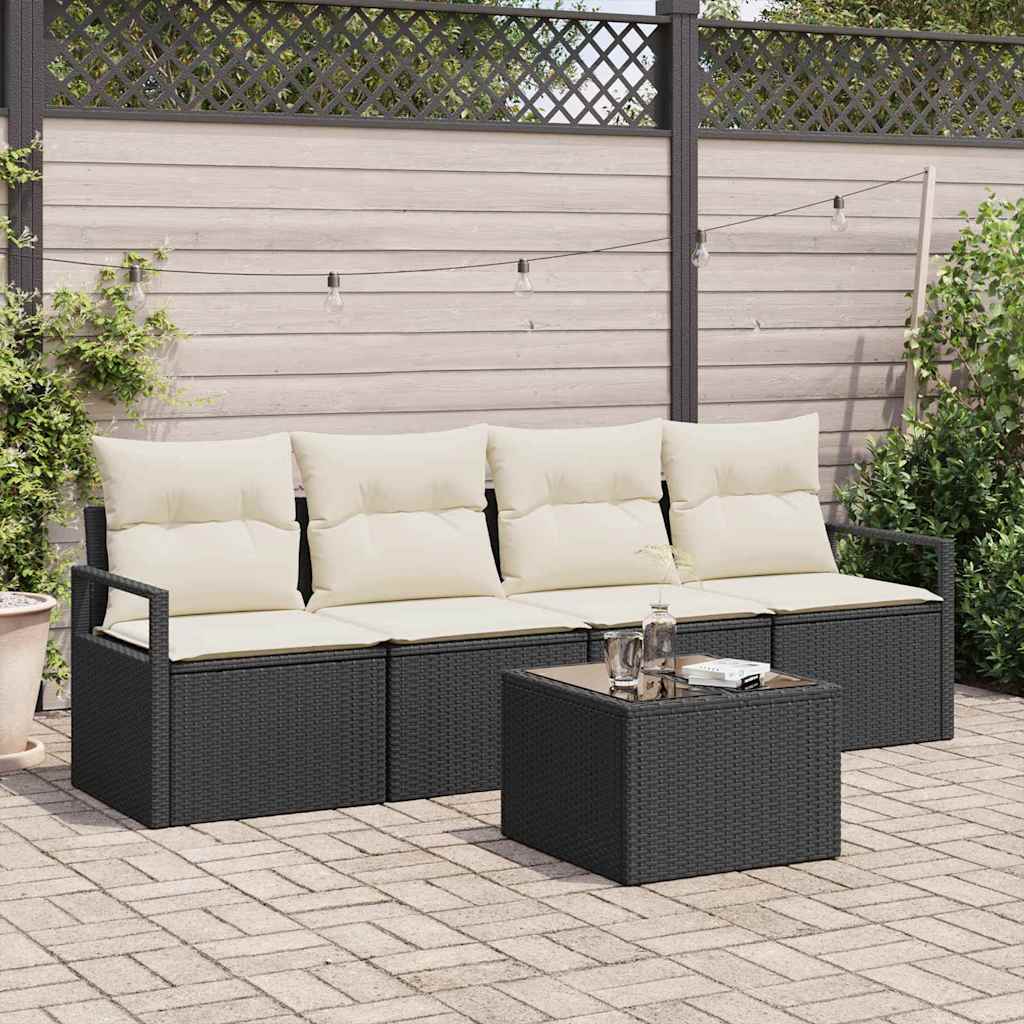 Bankstel 5 st 4-Aantal zitplaatsen Zwart en Crème poly rattan