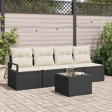 Bankstel 5 st 4-Aantal zitplaatsen Zwart en Crème poly rattan
