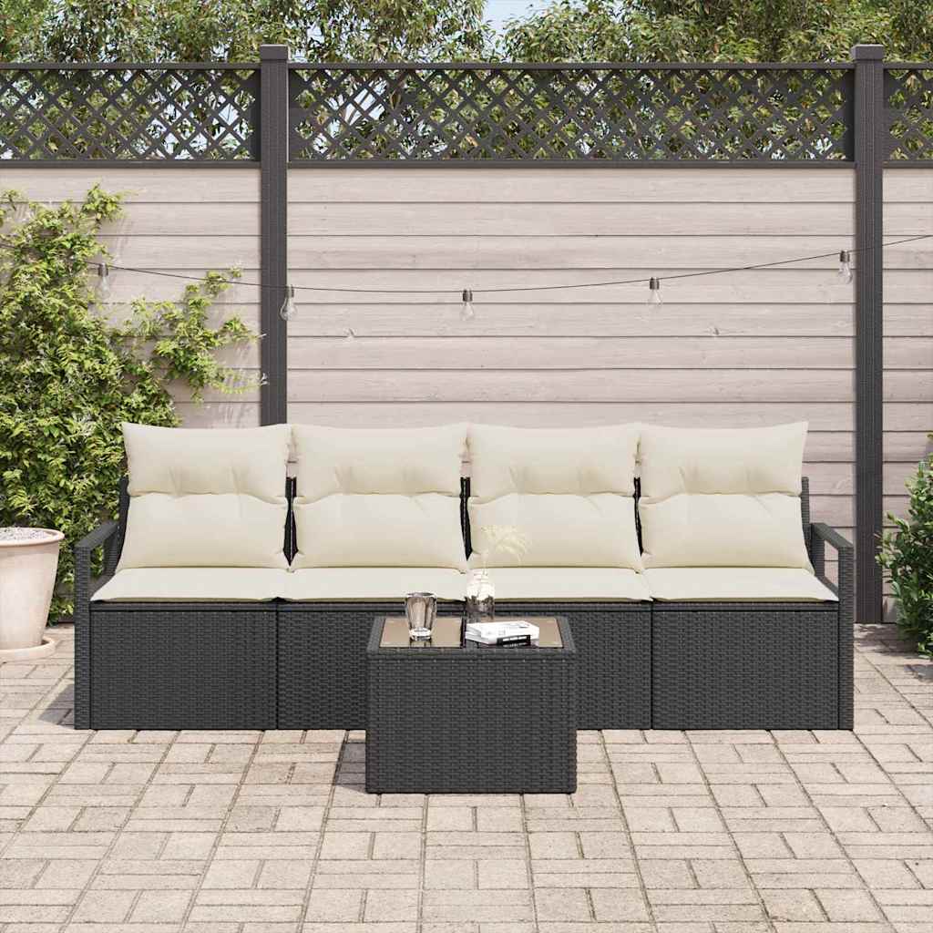 Bankstel 5 st 4-Aantal zitplaatsen Zwart en Crème poly rattan