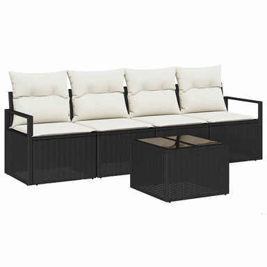 Bankstel 5 st 4-Aantal zitplaatsen Zwart en Crème poly rattan