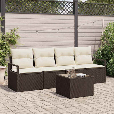 Bankstel 5 st 4-Aantal zitplaatsen Bruin en Crème poly rattan