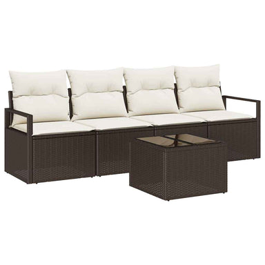 Bankstel 5 st 4-Aantal zitplaatsen Bruin en Crème poly rattan