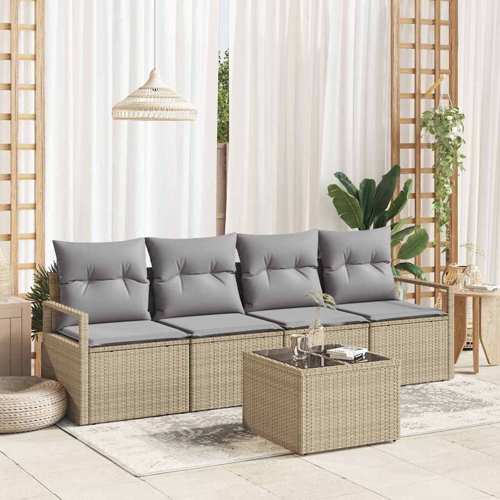 Bankstel 5 st 4-Aantal zitplaatsen Beige en Grijs poly rattan