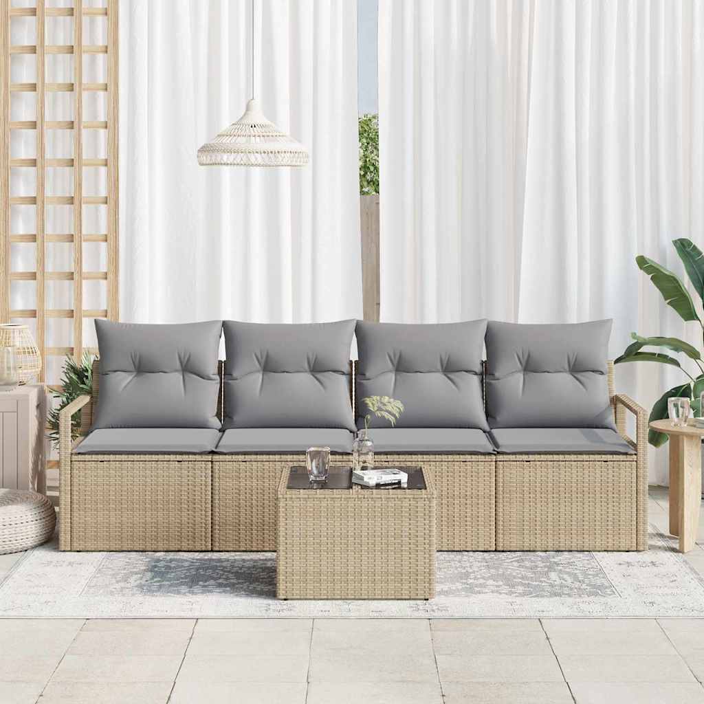 Bankstel 5 st 4-Aantal zitplaatsen Beige en Grijs poly rattan
