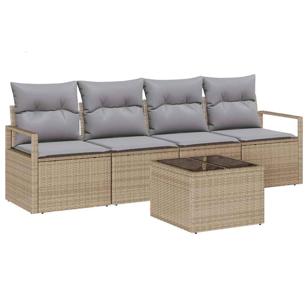 Bankstel 5 st 4-Aantal zitplaatsen Beige en Grijs poly rattan