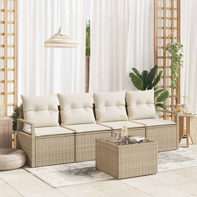 Bankstel 5 st 4-Aantal zitplaatsen Beige en Crème poly rattan