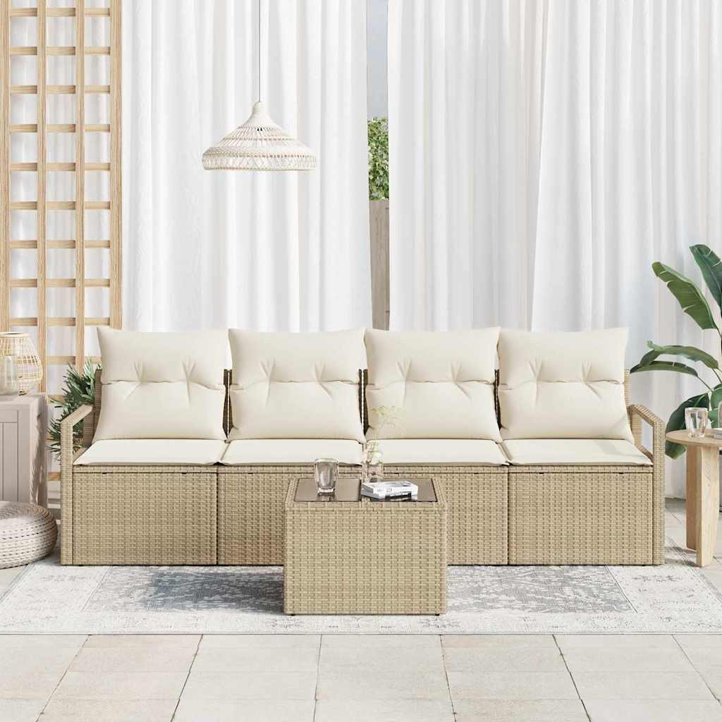 Bankstel 5 st 4-Aantal zitplaatsen Beige en Crème poly rattan