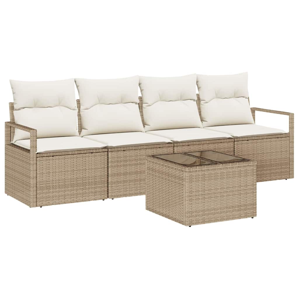Bankstel 5 st 4-Aantal zitplaatsen Beige en Crème poly rattan