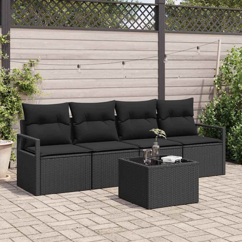 Bankstel 5 st 4-Aantal zitplaatsen Zwart poly rattan