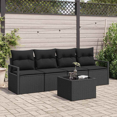 Bankstel 5 st 4-Aantal zitplaatsen Zwart poly rattan