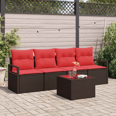 Bankstel 5 st 4-Aantal zitplaatsen Bruin en Rood poly rattan
