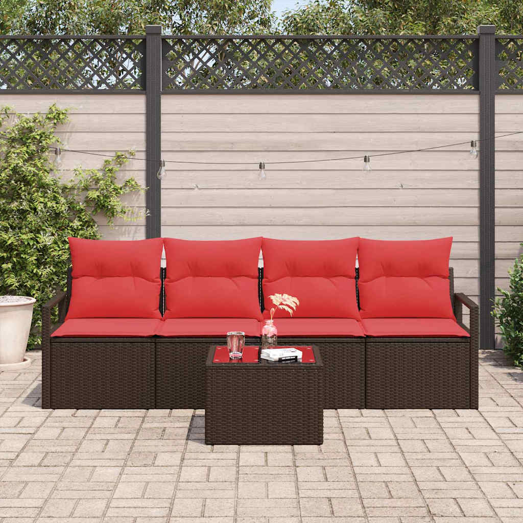 Bankstel 5 st 4-Aantal zitplaatsen Bruin en Rood poly rattan