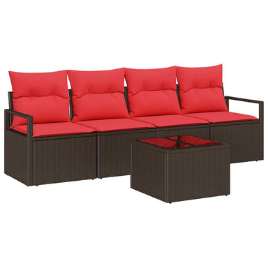 Bankstel 5 st 4-Aantal zitplaatsen Bruin en Rood poly rattan