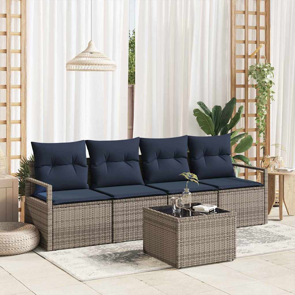 Bankstel 5 st 4-Aantal zitplaatsen Grijs en Blauw poly rattan