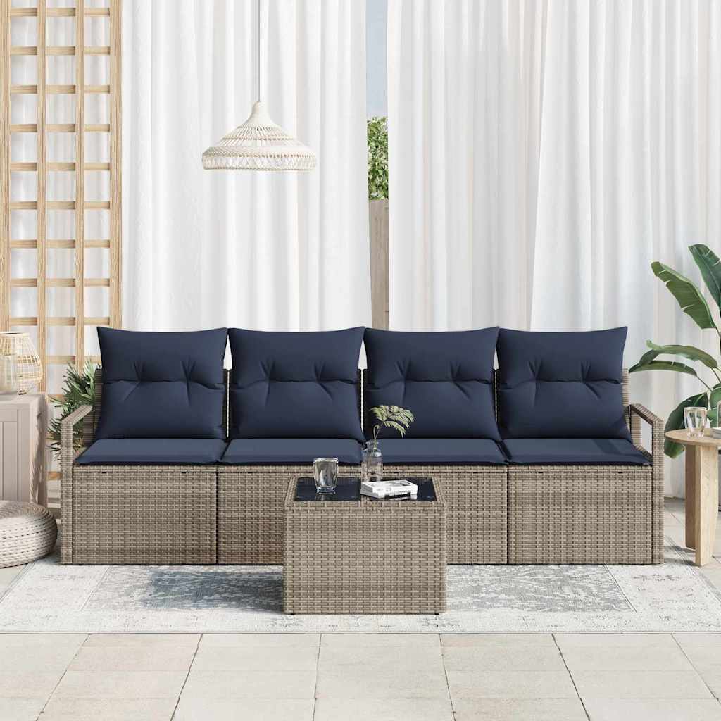 Bankstel 5 st 4-Aantal zitplaatsen Grijs en Blauw poly rattan
