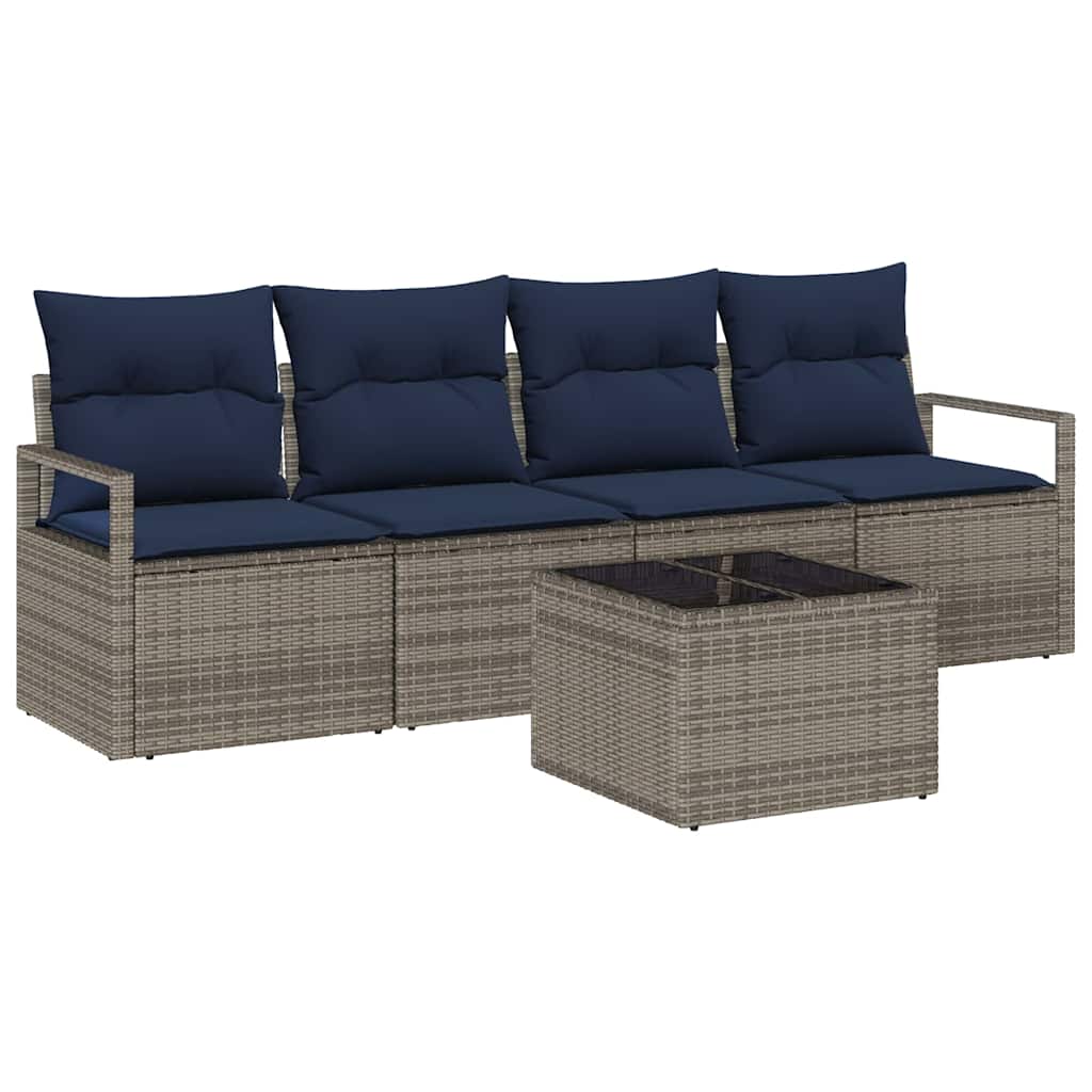 Bankstel 5 st 4-Aantal zitplaatsen Grijs en Blauw poly rattan