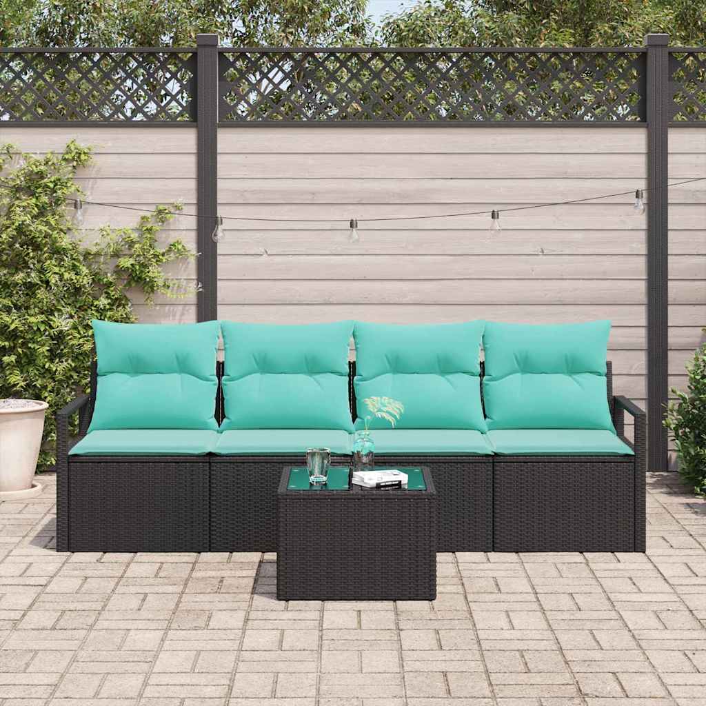 Bankstel 5 st 4-Aantal zitplaatsen Zwart en Turquoise