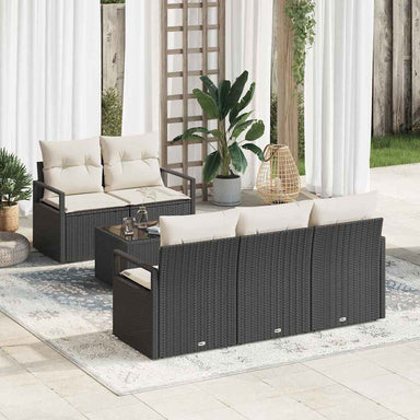 Bankstel 6 st 5-Aantal zitplaatsen Zwart en Crème poly rattan