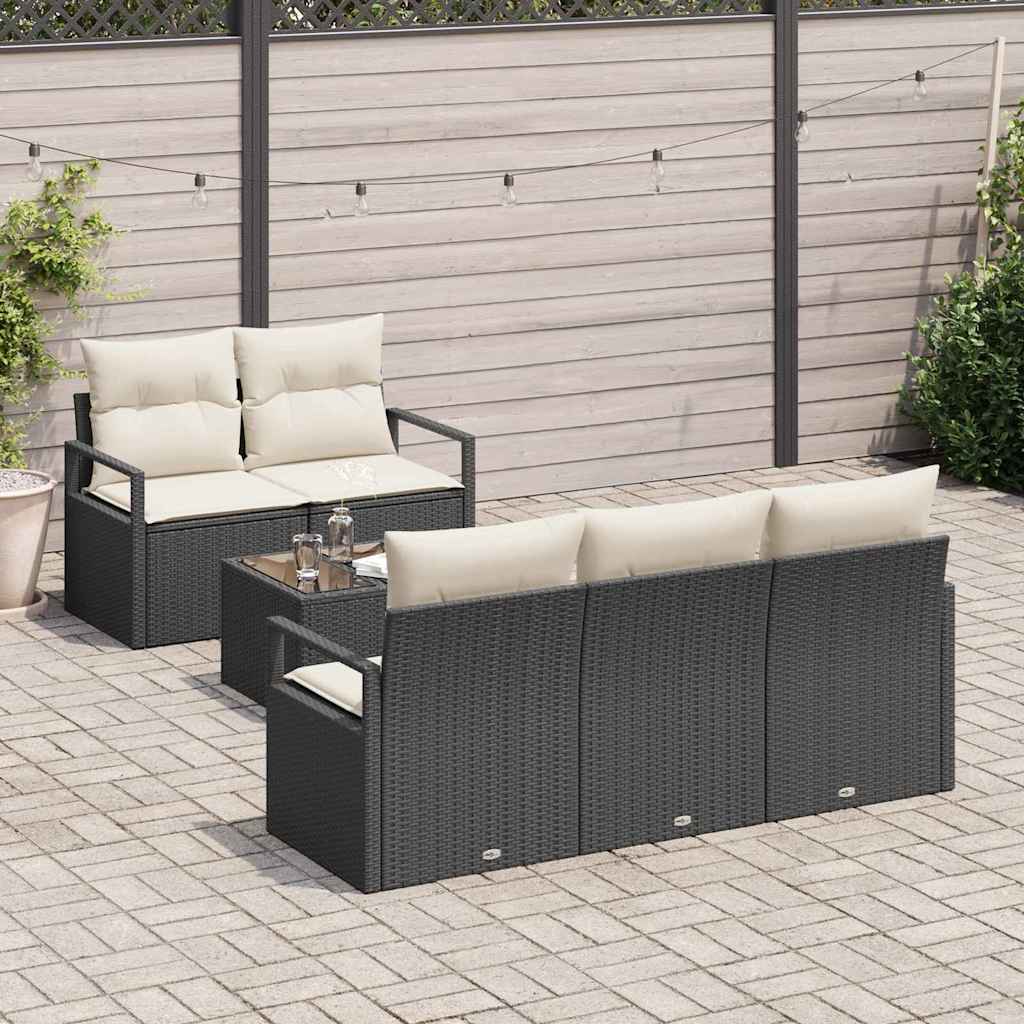 Bankstel 6 st 5-Aantal zitplaatsen Zwart en Crème poly rattan