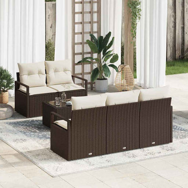 Bankstel 6 st 5-Aantal zitplaatsen Bruin en Crème poly rattan