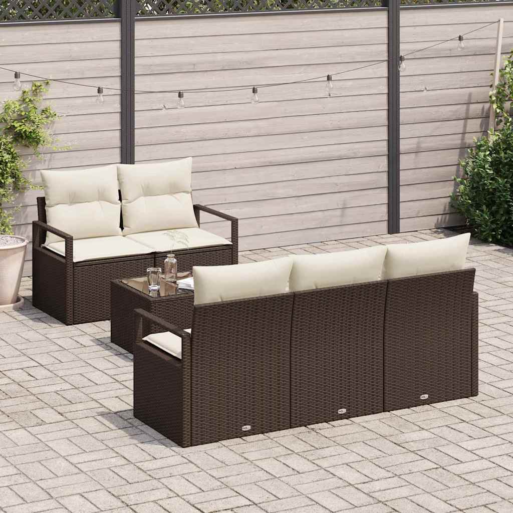 Bankstel 6 st 5-Aantal zitplaatsen Bruin en Crème poly rattan
